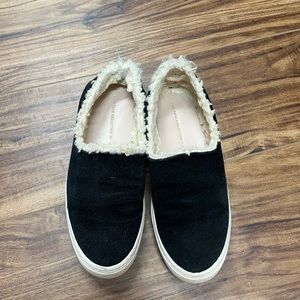 Zara Basics furry black leather slip on sneakers size 7